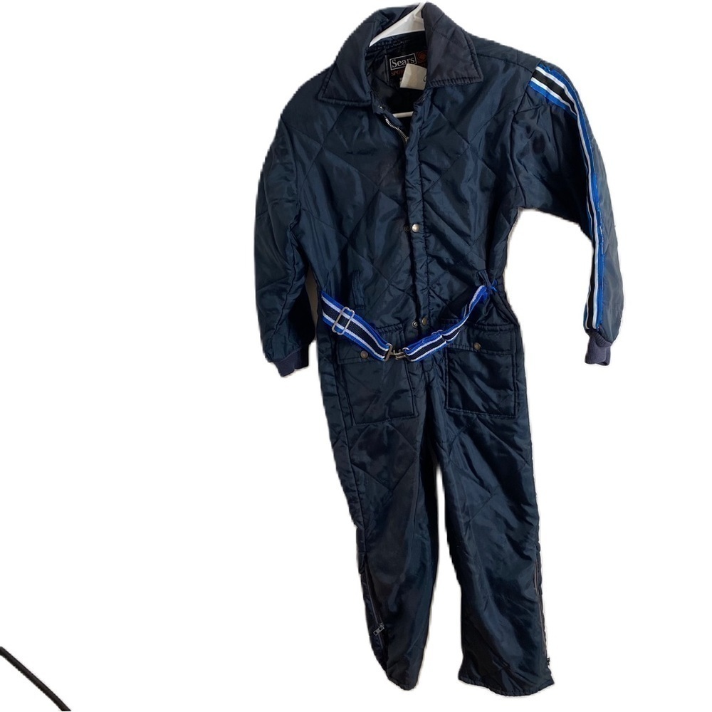 Vintage Sears Snowsuit Sz 6 Blue Belted Long Sleeve One Piece